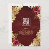 Rode Maroon Bloemen Gouden Kant QR Code Moslim Bru Kaart (Achterkant)