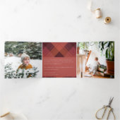 Rode Maroon Geruite 7 Foto Kruis Prettig Kerstfees Drieluik Wenskaart (Binnen)