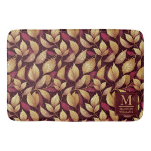 Rode Maroon Gouden Glitter Herfstbladeren Patroon Badmat