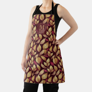 Rode Maroon Gouden Glitter Herfstbladeren Patroon Schort