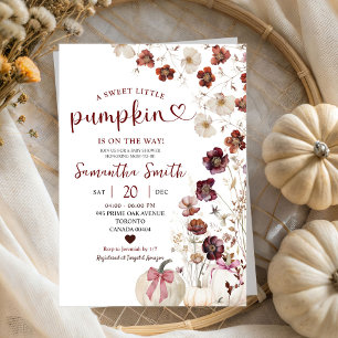 Rode Marsala Pompoen Herfst Wildflower Baby shower Kaart