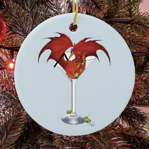 Rode Martini Draak Cocktail Fantasie Illustratie Keramisch Ornament
