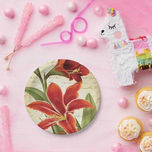 Rode maryllis kerstventilator Botanisch Papieren Bordje (Feest)