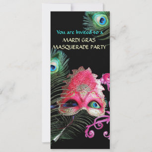 RODE MASK MET PEACOCK FEATHERS MASQUERADE PARTIJ KAART