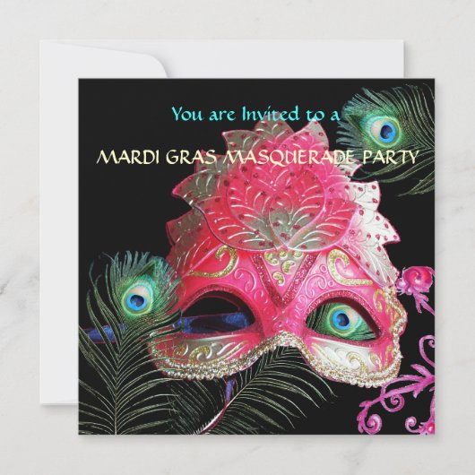 RODE MASKER MET PAUWENVEREN MASKERADE FEest Kaart (Voorkant)