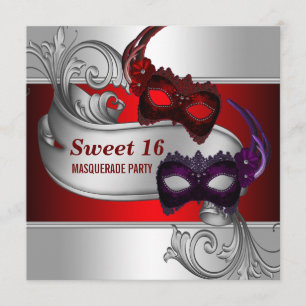 Rode maskers Sweet 16 Maskerade Feest Kaart