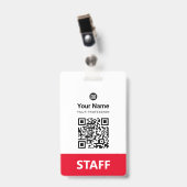 Rode Medewerker QR-code, streepjescode, Logo, naam Badge (Voorzijde met clip)