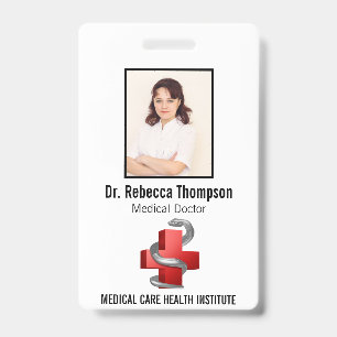 Rode Medisch Kruis Zilveren Symbool Slang Foto ID Badge