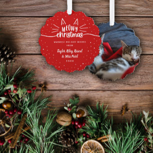Rode Meowy Kerstmis Kat Foto Kerstmis Ornament Kaart