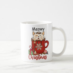 Rode Meowy Kerstmis Kat Vakantie Koffiemok
