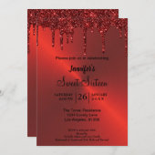 Rode metal glans Sweet Sixteen uitnodiging (Voorkant / Achterkant)