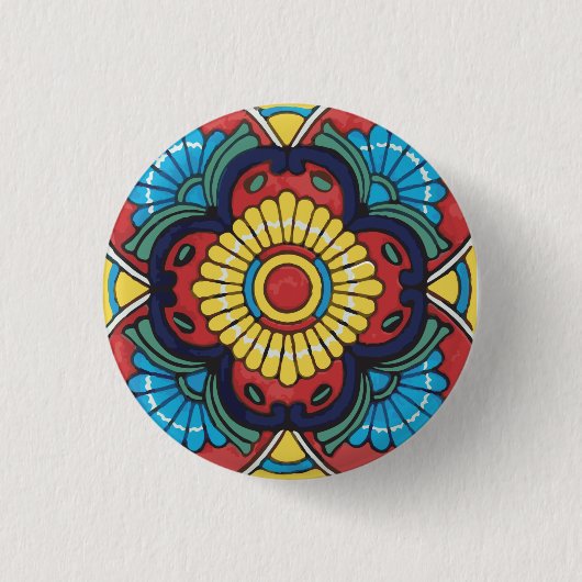 Rode Mexicaanse Talavera-tegel aardewerk Ronde Button 3,2 Cm (Voorkant)