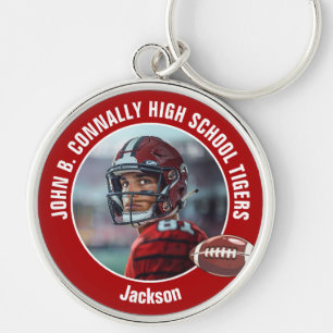 Rode middelbare school Football speler foto Sleutelhanger