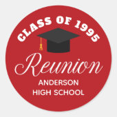 Rode middelbare school reünie gepersonaliseerde pa ronde sticker (Voorkant)