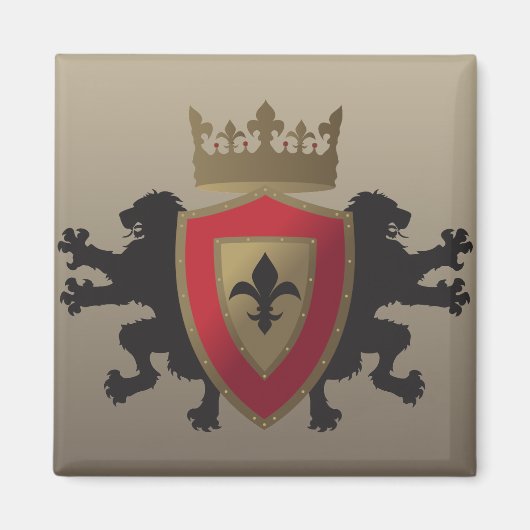 Rode middeleeuwse Lion Heraldry Magnet Magneet (Voorkant)