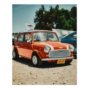 Rode mini cooper auto met union jack dak poster perfect poster