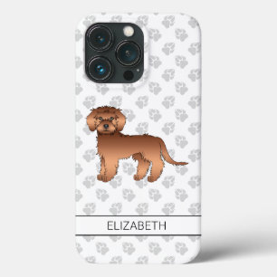 Rode Mini Goldendoodle Cartoon Hond & Naam iPhone 13 Pro Hoesje
