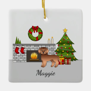 Rode Mini Goldendoodle - Feestelijke Kerst Kamer Keramisch Ornament