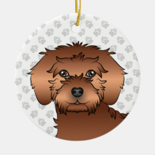 Rode Mini Goldendoodle Mopshoofd Cute Tekening Keramisch Ornament