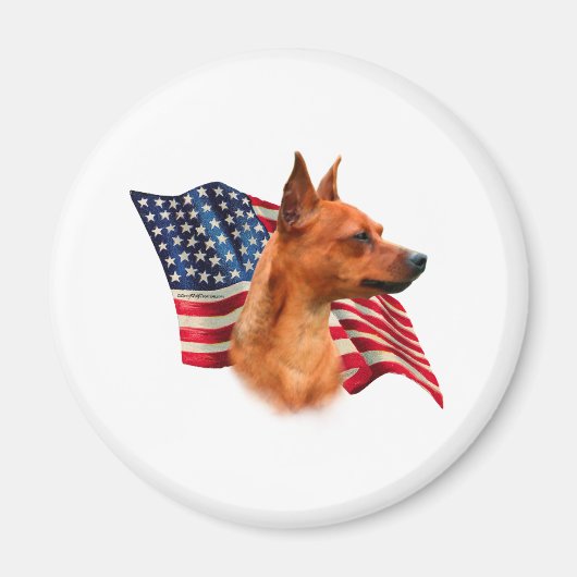 Rode miniatuur Pinscher Amerikaanse vlag; Min Pin  Magneet (Voorkant)
