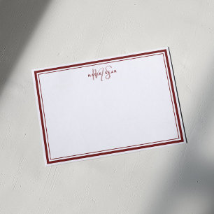 Rode Minimalistische Eenvoudige Monogram Twee Rand Notitiekaartje