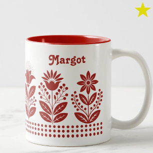 Rode Minimalistische Folk Art Bloemstuk Aangepaste Tweekleurige Koffiemok