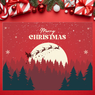 Rode minimalistische kerstnachtscène briefkaart