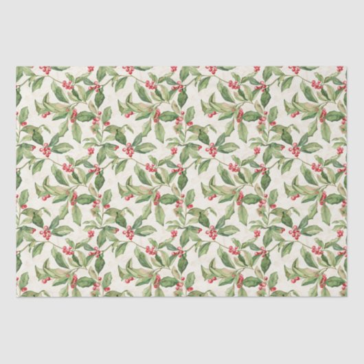 Rode Mistletoe Vintage Christmas Tissue Papier (Voorkant)