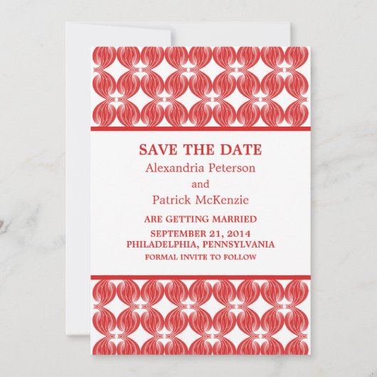 Rode Modern Deco Save the Date Uitnodiging (Voorkant)