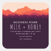 Rode moderne bergkaarslabel in rustieke stijl vierkante sticker (Voorkant)