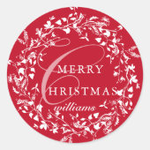 Rode Moderne Boho Wildflower krans Kerstmis Ronde Sticker (Voorkant)