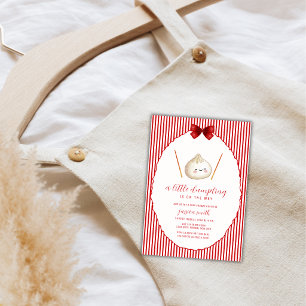 Rode Moderne Boog Aziatische Dumpling Baby Shower Kaart