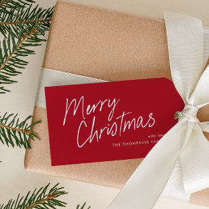 Rode Moderne Eenvoudige Script Prettig Kerstfeest Cadeaulabel