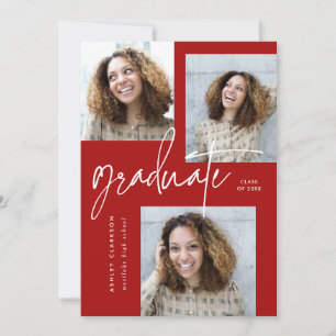 Rode Moderne Kalligrafie Vijf Foto Graduatie Parti Kaart