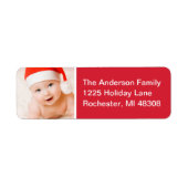 Rode moderne kerstfoto adres etiket (Voorkant)