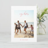 rode moderne kerstkaart met kalligrafie en fotolij (Staand voorkant)