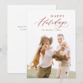 Rode moderne script fijne feestdagen familie foto feestdagenkaart (Voorkant / Achterkant)