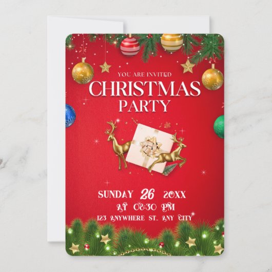 Rode Moderne Uitnodiging van het Kerstmispartij (Voorkant)