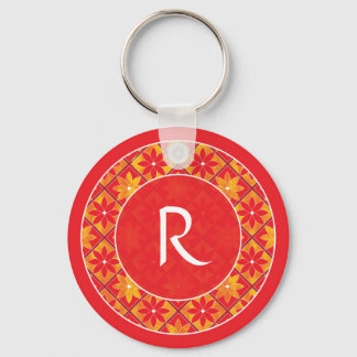 Rode monogram Decoratief Floral Tegel Sleutelhange Sleutelhanger
