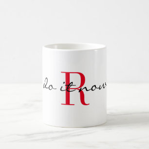 Rode Monogram Initiaal 'doe het nu' Design 11oz Koffiemok