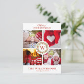 Rode Monogram Kerst Berry Krans | 4 Foto Feestdagenkaart (Staand voorkant)