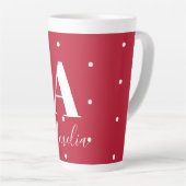 Rode monogram naam Polka Dots Pattern Latte Mok (Rechterhoek)