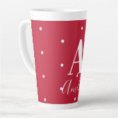 Rode monogram naam Polka Dots Pattern Latte Mok (Linkerhoek)