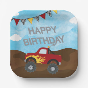 Rode Monster Jam Truck Verjaardagsfeestje Papieren Bordje