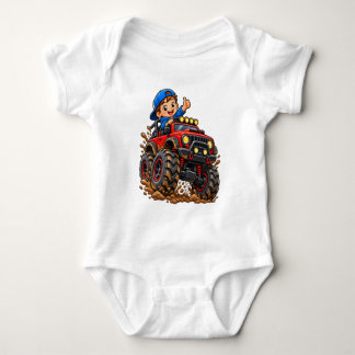 Rode Monster Truck Avontuur – Cute Driver Baby Bod Romper