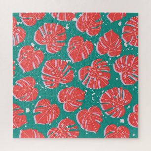 Rode monstera: groen tropisch patroon legpuzzel