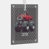 Rode monsterwagen glas ornament (Voorkant Rechts)