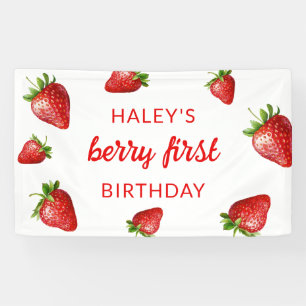 Rode Moppertje Aardbei Bes Eerste 1e Baby Verjaard Spandoek
