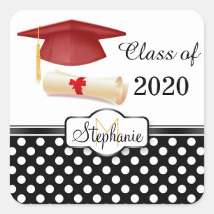 Rode mortier, diploma monogram Afstuderen Sticker