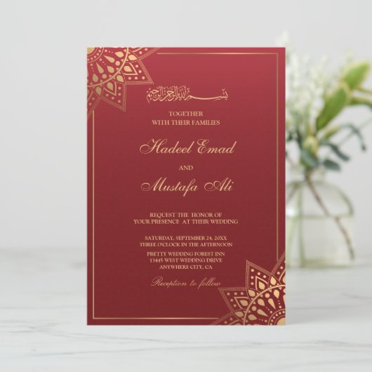 Rode moslimtrouwuitnodiging kaart (Staand voorkant)